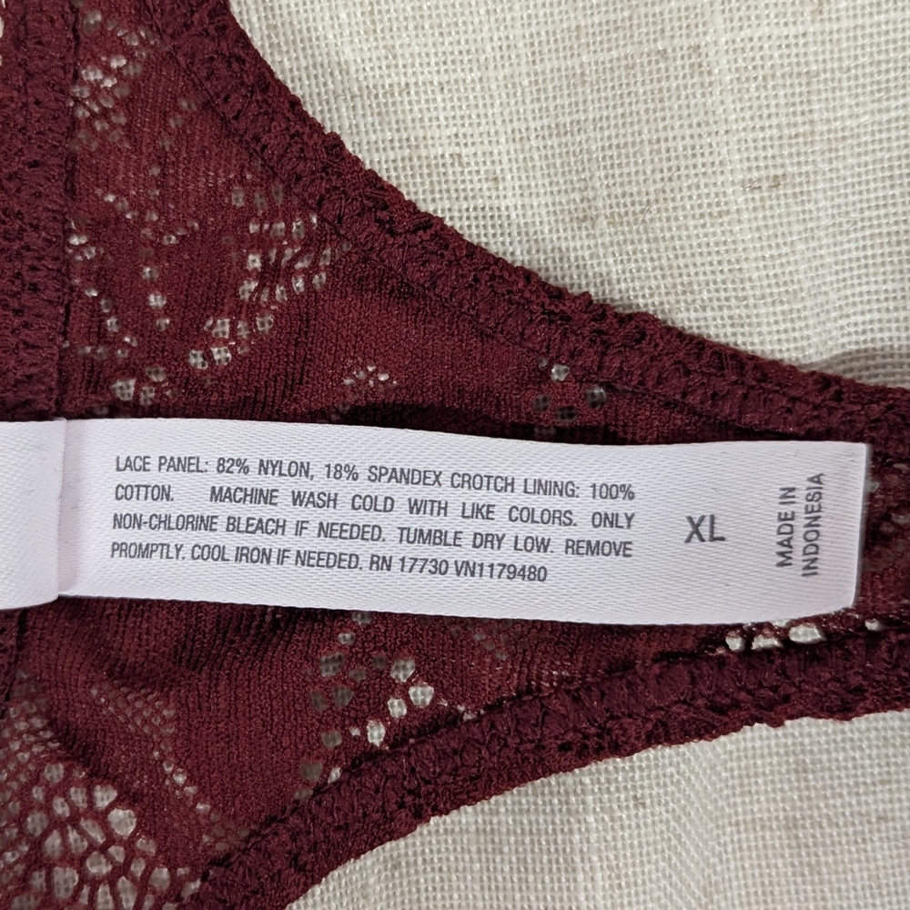 Auden Burgundy Floral Lace Babydoll & Thong Set - XL - Dark Red Lingerie - Picture 8 of 13
